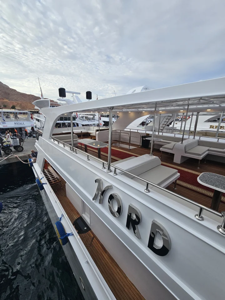 M/Y NORD side deck and seating at the jetty