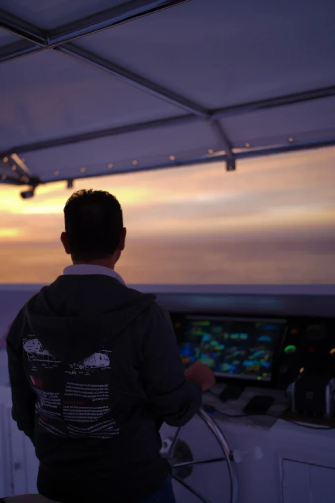 On board at golden hour